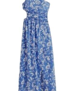 New Abercrombie & Fitch Maxi Womens One-Shoulder White Blue Floral Dress Size L